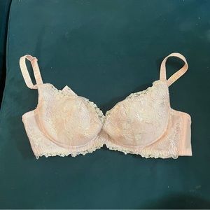 Vintage pink floral lace bra